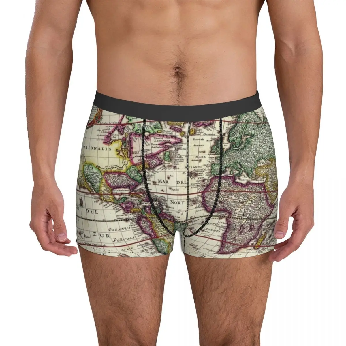 Earth Map Underwear Vintage 1652 World Map Men Boxer Brief Classic Boxer Shorts High Quality Print Large Size Underpants