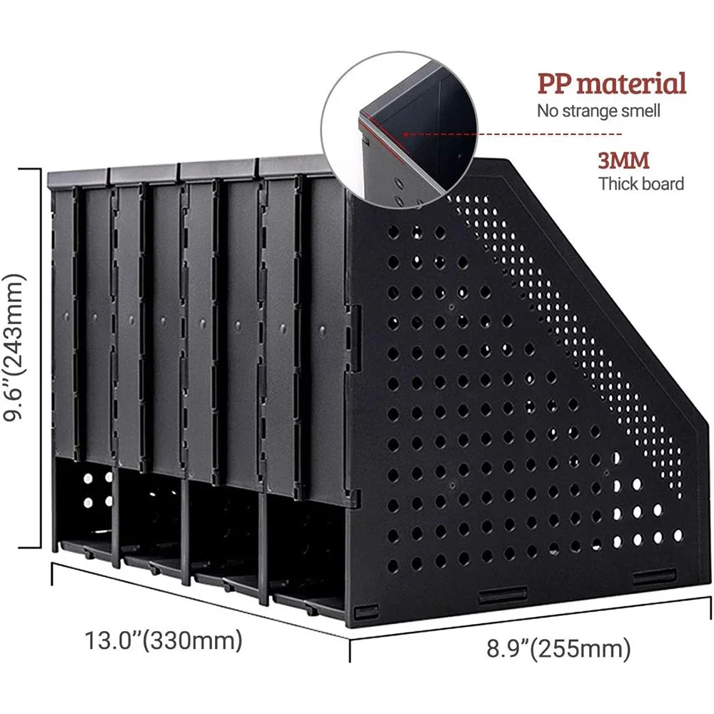 Deli Collapsible Magazine File Holder 2/3/4 Grids Desk Organizer Document Folder Rack for Office School Home Organization