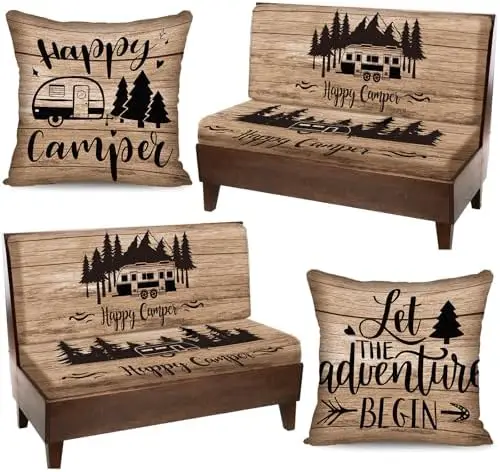 

6-Piece Stretch RV Dinette Cushion Covers Set – Washable, Includes Pillowcases & Bench Replacements (Mountain)