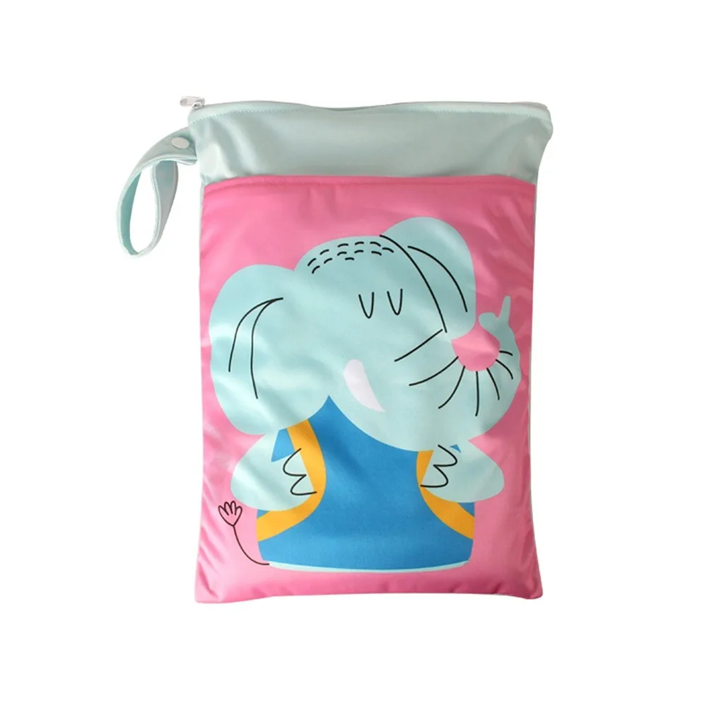 Stroller Bags Cartoon Wet Dry Bag Waterproof Washable Wet Storage Bag with Zippers Double Pocket Beach Bag Wet Clothes