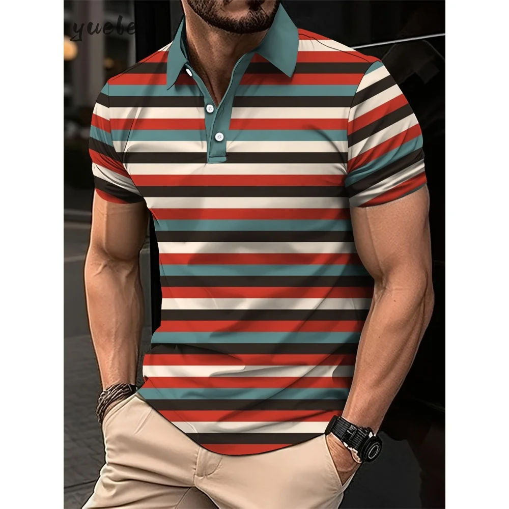 

New Striped Men's Polo Shirt Summer Fashion Printed Men's Tops Trendy Breathable Men's Clothing Casual Sports Men's Polo Shirt