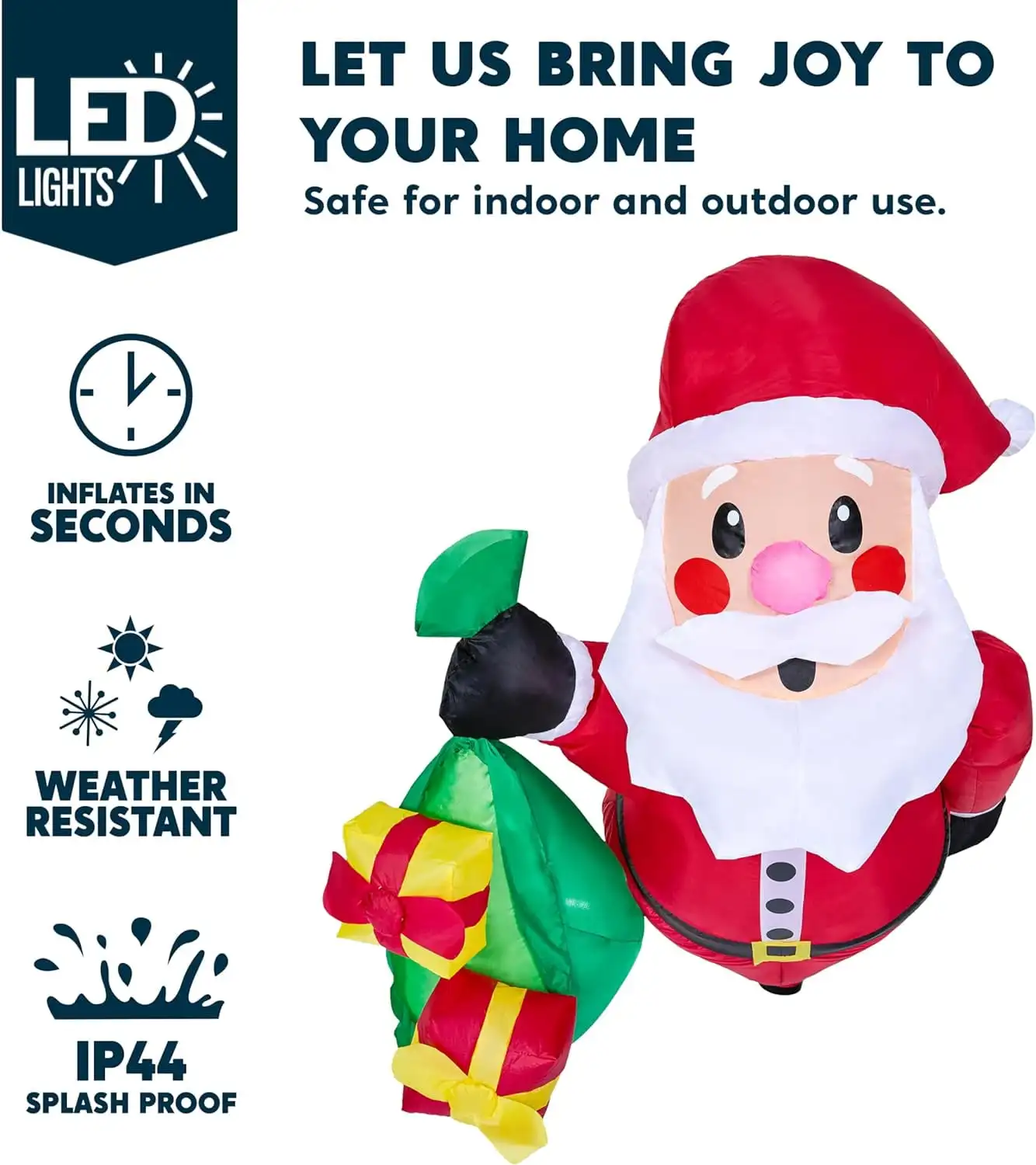 Joyfy 3.5 قدم عيد الميلاد المطاطية نافذة الزينة الخارجية سانتا مع أكياس الهدايا كسر مع المصابيح المدمجة لهدايا عيد الميلاد #2