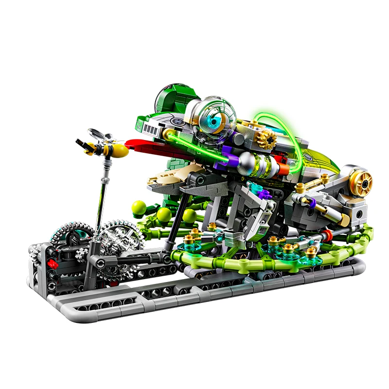 898PCS New Mechanical Frog Building Blocks With Lights Movable Gears Simulated Creative Toy Ornament Exquisite Christmas Gift