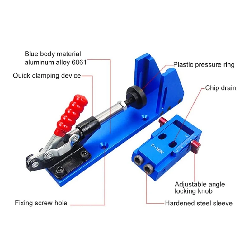 Pocket Hole Jig Kit Aluminum Pocket Hole Jig For DIY Carpentry Projects, Wood Toggle With Drilling Bit Hole