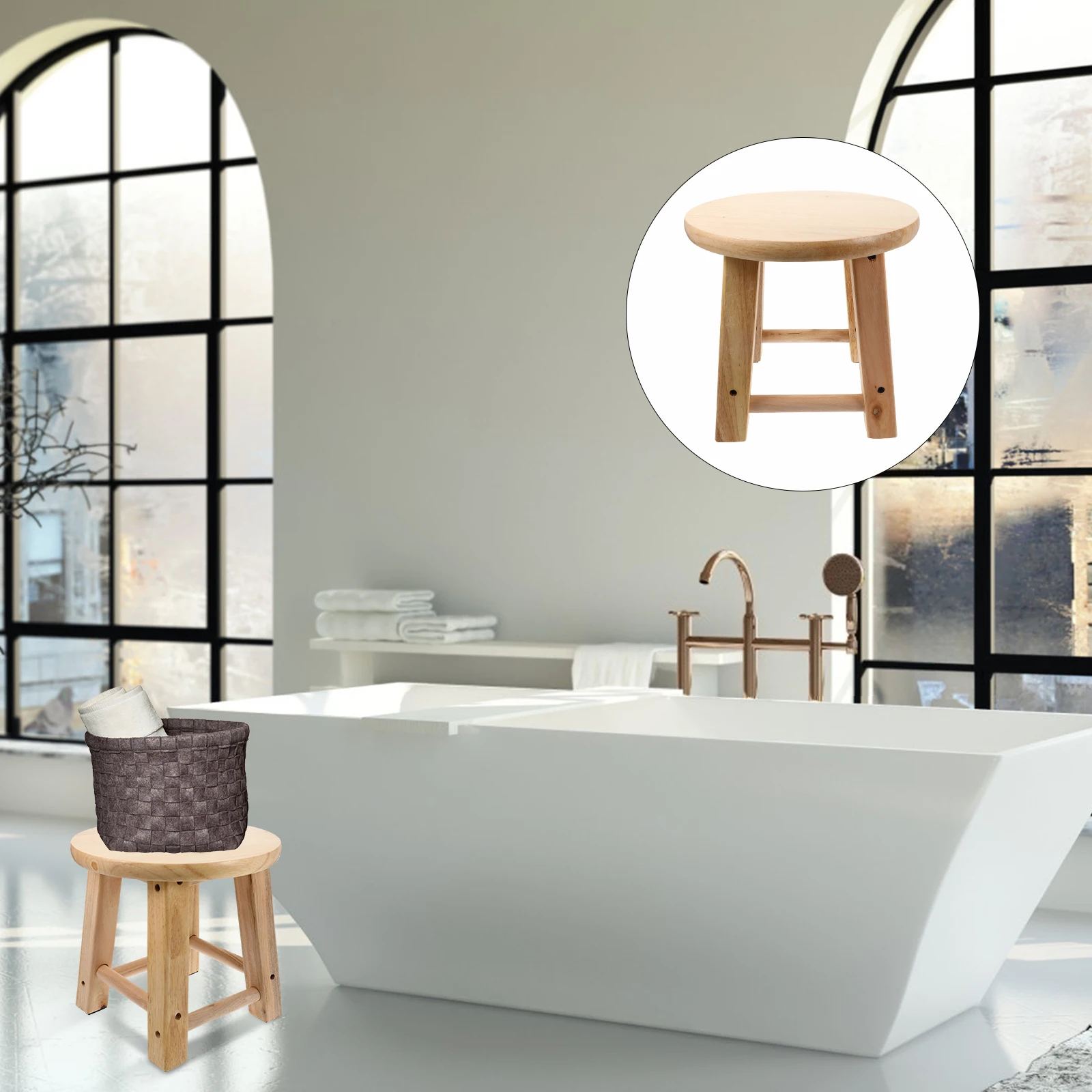 

Sturdy Solid Wood Round Footstool for Bathroom Anti Slip Lightweight Easy Clean Simple Toilet Stepping Non Deformable 4