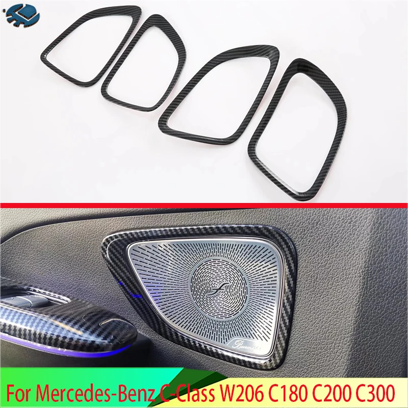

Для Mercedes-Benz C-Class W206 C180 C200 C300 2022 2023, крышка динамика из углеродного волокна, внутренняя отделка, стерео рамка для боковой двери