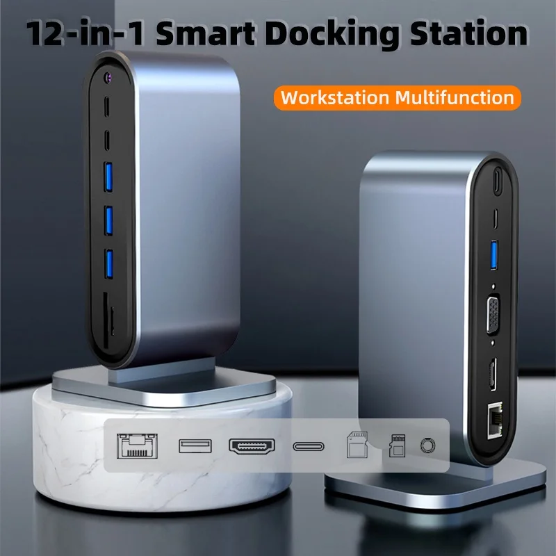 

12 In 1 Type C HUB USB 3.0 Dock Station USB C To HDTV 4K HD RJ45 PD100W TF/SD Card Reader Splitter Docking Stations for Laptops