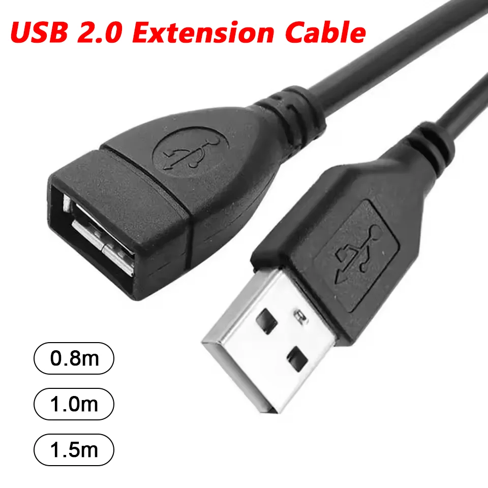 USB 2.0 Male to Female Data Sync Black Charger USB Extension Cable Cord USB Extender Cable For PC Laptop Keyboard 0.8m 1m 1.5m