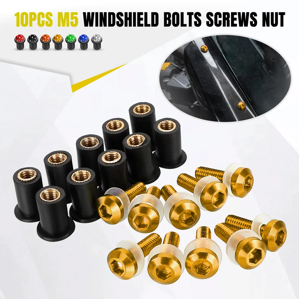 For YAMAHA Tenere XT600Z XTZ 660 1200 750 YZF1000R Thunderace 10PCS M5 Motorcycle Windshield Windscreen Deflectors Bolts Screws