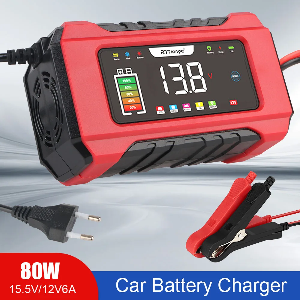 

LCD Display Full Automatic Car Battery Charger Car Auto Accessories 12V 6A Intelligent Fast Power Charging Smart Charger