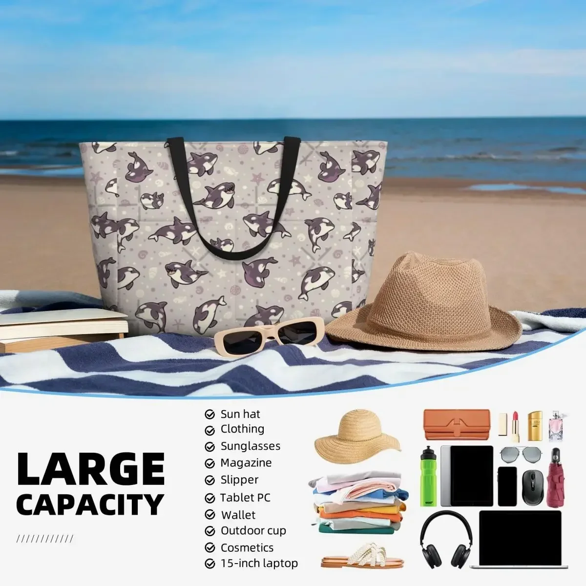 Sac de voyage de plage en orques de haricots, sac fourre-tout, sac personnalisé brodé, cadeaux pratiques initiés, motif multi-style