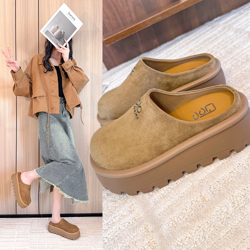 

Women's Thick-Soled Platform Shoes for Outdoor Wear Elevator , Autumn Frosted Genuine Leather Casual Slip-Ons, Korean Style Lazy