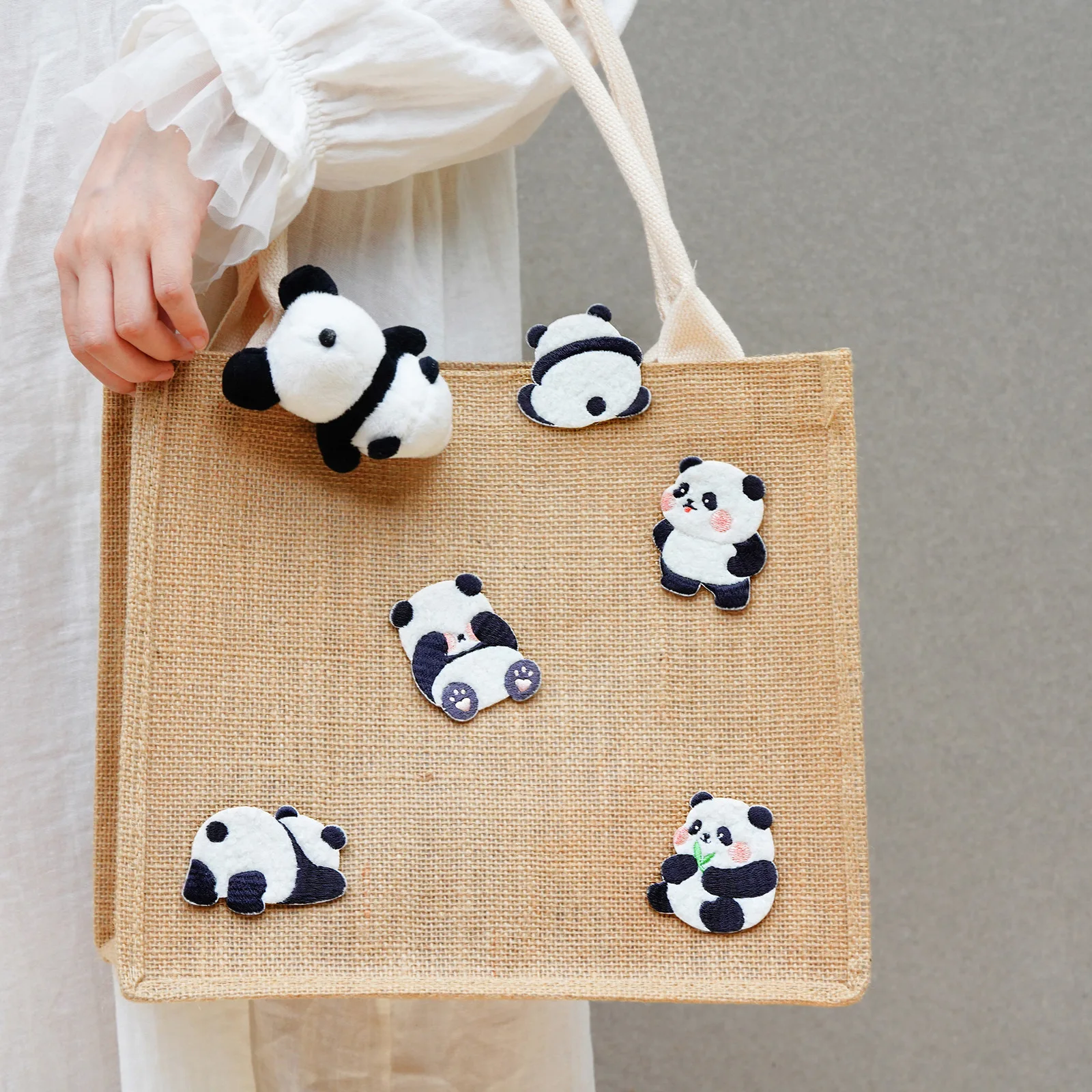 Plush panda embroidery stickers, scarf backpack self-adhesive stickers, phone case stickers, clothing patches