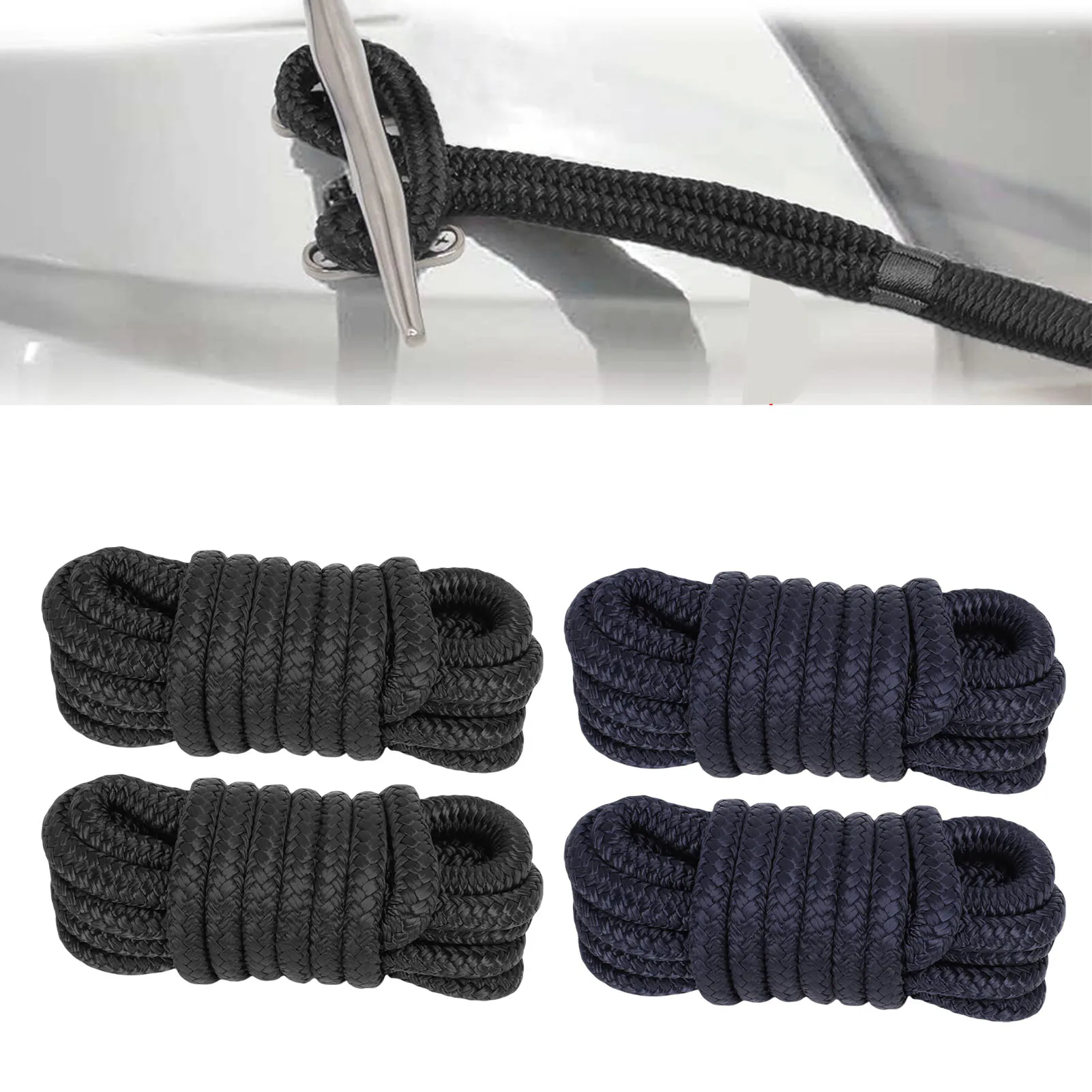 

2 шт. высокопрочных многофункциональных двойных плетеных нейлоновых швартовных линий для лодок, малых парусников, плавучих мостов, скоростных катеров