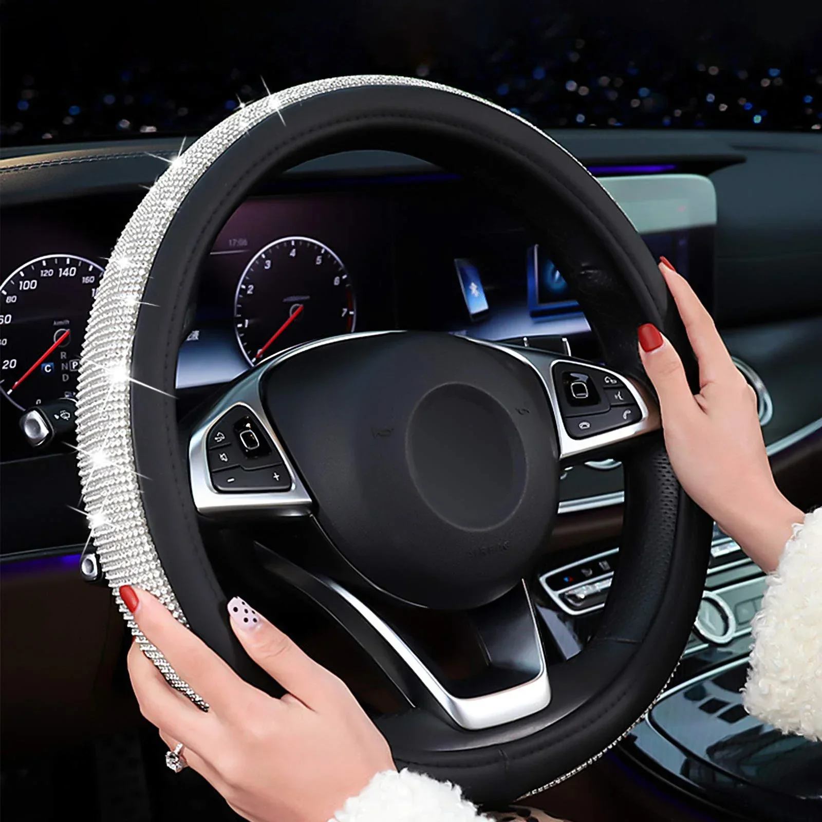 

25 SETS Glitter Leather Universal Bling Bling Steering Wheel Cover Diamonds Steering Wheel Cover 15 Inches / 36.5 - 38 cm