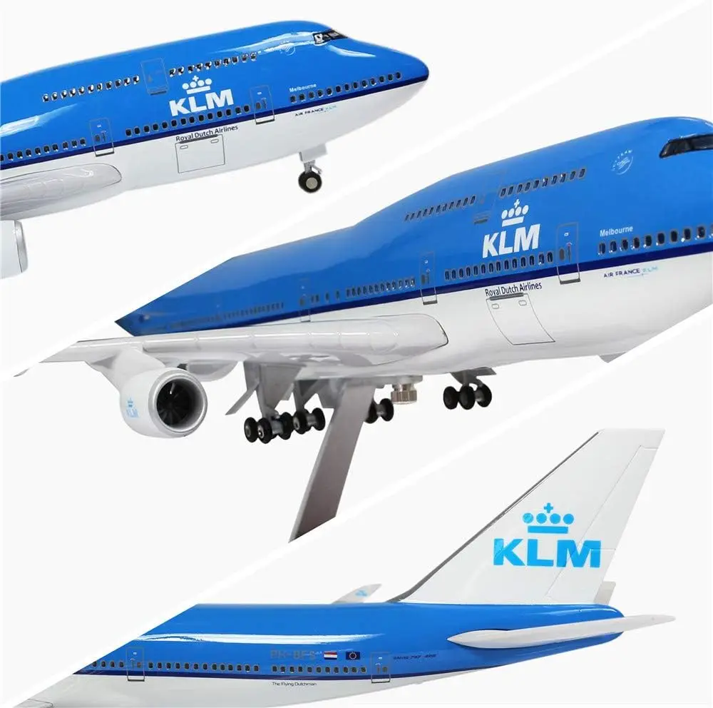 

1/157 Scale 47CM Airplane B747 KLM Royal Dutch Airlines Model With Light & Wheels Diecast 747 Resin Plane For Room Collection