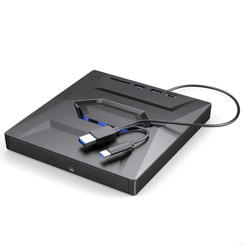 D7YC External DVD with USB Ports Card Slots USB Portable DVD Disk Player Burners Reader Writer for Laptop