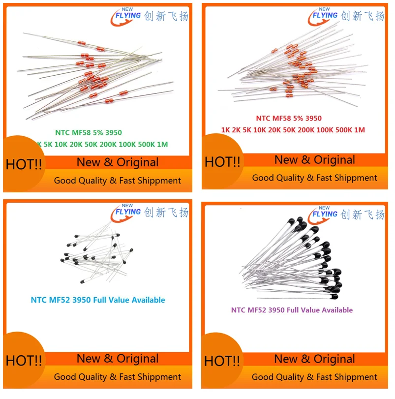 500pcs MF58 10k 1K 100K 5K 4K7 2K 3K 20K 50K 47K 200K 500K 1M OHM Resistor NTC Thermistor Resistor NTC-MF52-10K +/-5% 3950 B