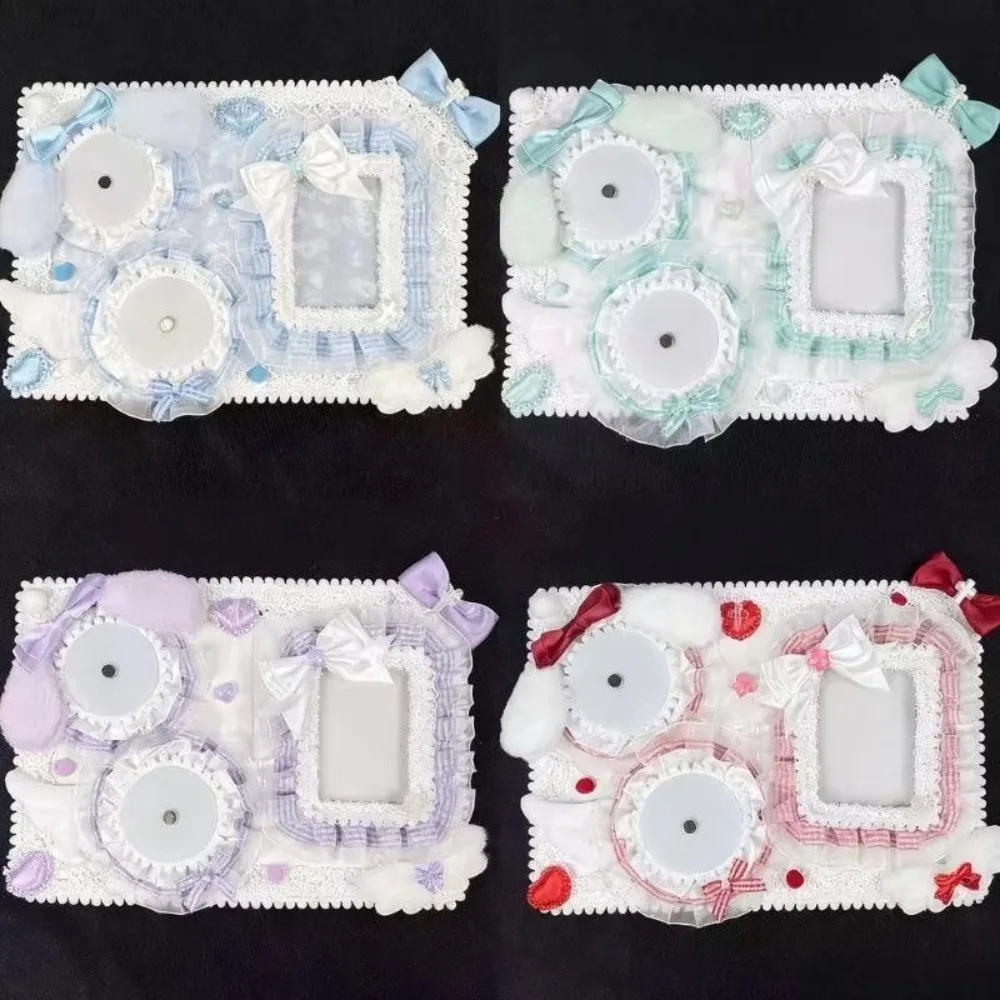 Lace Trim Ita Badge Display Board Fluffy Bunny Decor Ribbon Accents Anime Badge Holder Board Transparent Pockets Fabric