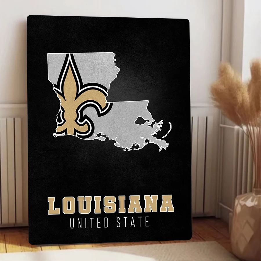 نيو أورليانز القديسين شعار معدن القصدير تسجيل خريطة ولاية لويزيانا NFL كرة القدم مروحة ديكور جدار الفن