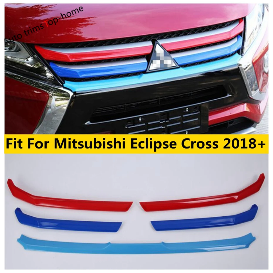 

Tricolor Front Engine Hood Center Grille Grill Strip Cover Trim For Mitsubishi Eclipse Cross 2018 -2022 ABS Exterior Accessories