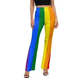 LGBT Rainbow Pants Gay Pride Flag Print Elastic Waist Sexy Flared Trousers Autumn Female Print Harajuku Pants Birthday Gift