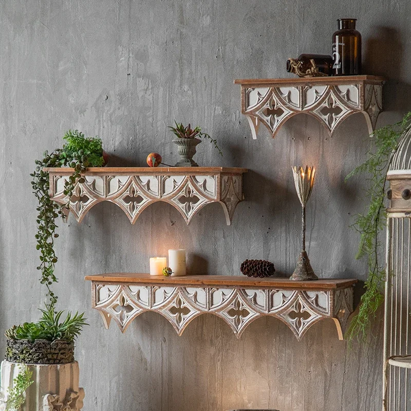 Retro American Country Old Carved Wall Wall Hanging Shelves Hotel Creative Decoration Characteristic Floating Shelves for Wall