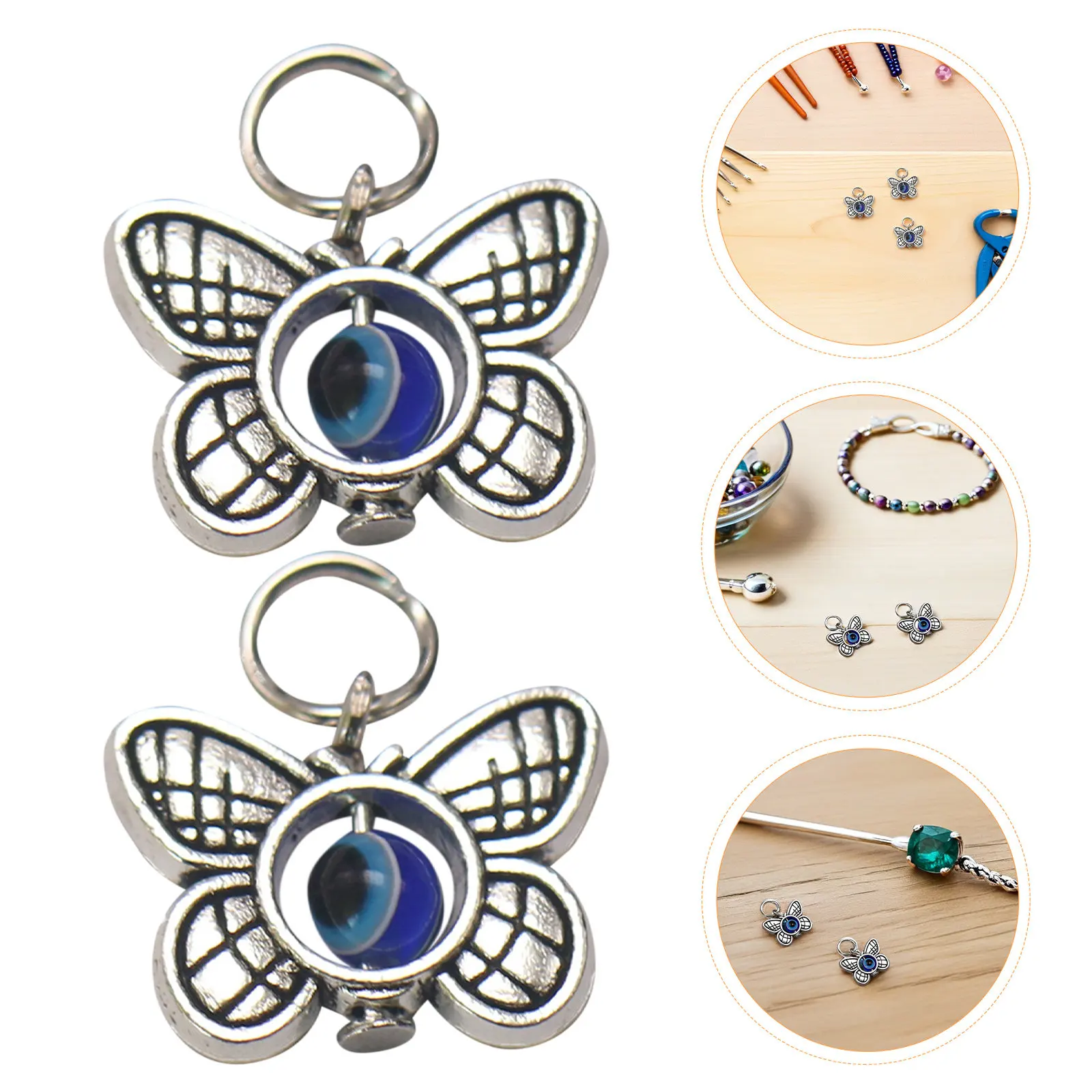 

20Pcs Butterfly Evil Eye Pendant Charm Metal Hollow Good Luck Protection Amulet Boho DIY Necklace Bracelet Keychain Jewelry