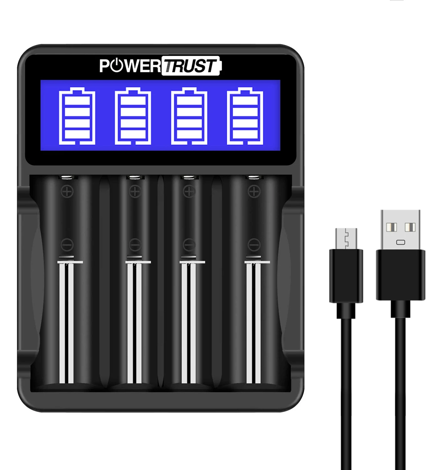 4 Slots Smart Battery Charger for 26650 25500 22650 18700 18650 18500 18490 18350 17670 17500 16340 14650 Battery USB + Type-C