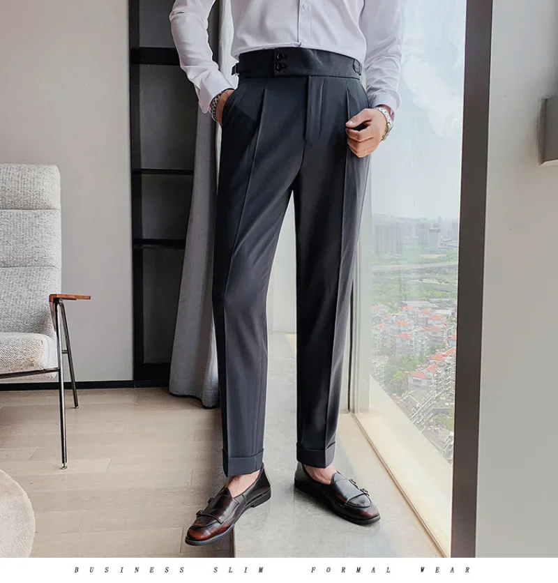 

British High-waist Pant Men Social Pant Traje Hombre Formal Dress Pants Men Italian Men Trousers Hombre Dress Ankle Pant