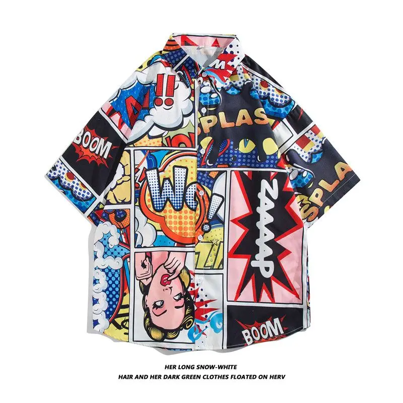 

Men's Vintage Hawaiian Beach Shirt Retro Hong Kong Style Short Sleeve Floral Print Couple's Fashionable Casual Polyester Shirt