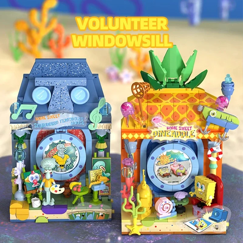 SpongeBob SquarePants Building Blocks Pineapple House Island Portrait House Model Cartoon Model Bricks Kids DIY Toy Holiday Gift