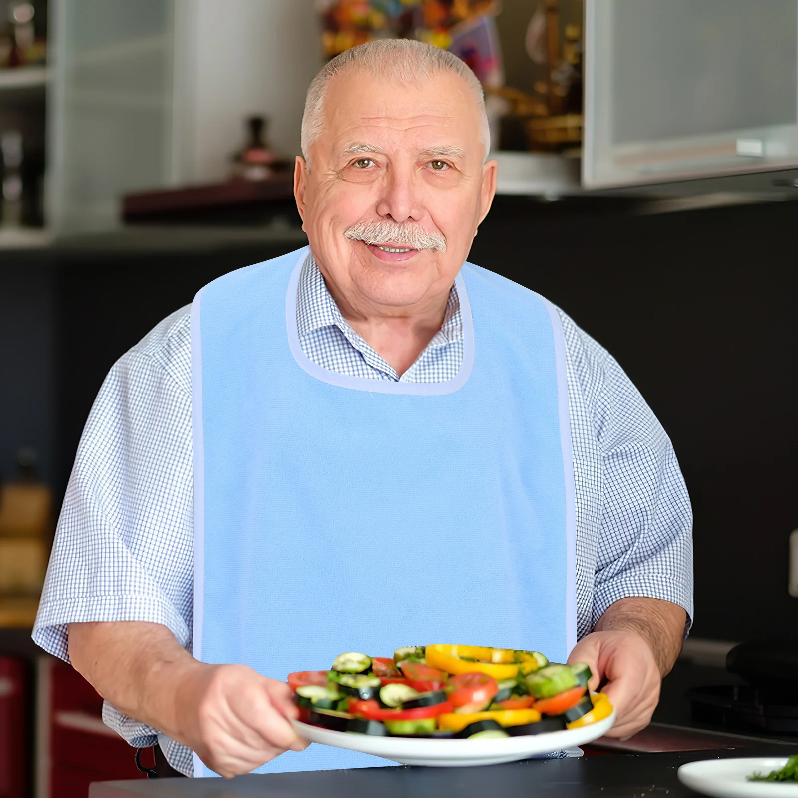 

Adjustable Adult Feeding Bib Cotton Reusable Bib for Elderly Seniors Special Needs Mealtime Clothing Protector Drool