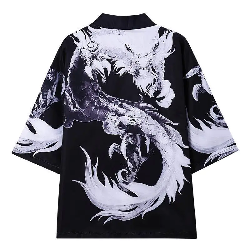 2025 الربيع/الصيف الشباب المطبوعة Ukiyo-e التنين النمط الصيني فضفاض عادية Daoist رداء كيمونو #2