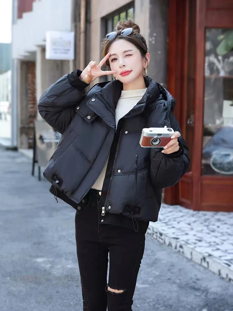 

Женская утепленная зимняя хлопковая куртка с капюшоном, универсальная, в корейском стиле, свободного кроя, на молнии, с длинными рукавами