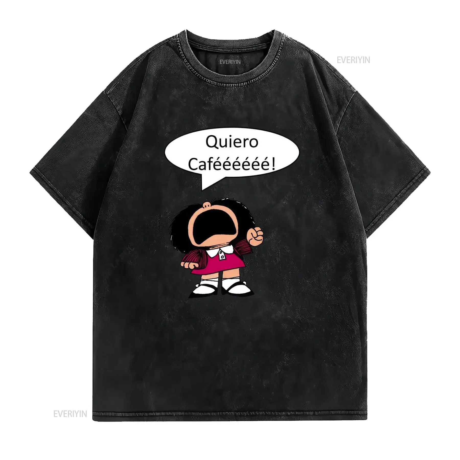Camiseta de moda con estampado letras dibujos animados Cuello redondo suave ajuste cómodo tejido puro estilo casual vintage