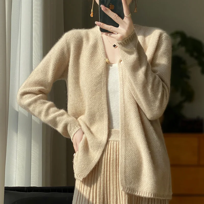 2024 primavera estate nuovo Cardigan in Cashmere con scollo a v da donna 100% pura lana sciolto a maniche lunghe Cardigan lavorato a maglia giacca