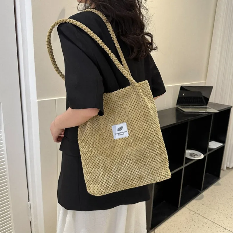 2023 Arts Shoulder Bags for Women New Canvas Bucket Handbags Corduroy Fashion Casual Bags Solid Color Famous Brand Bags New