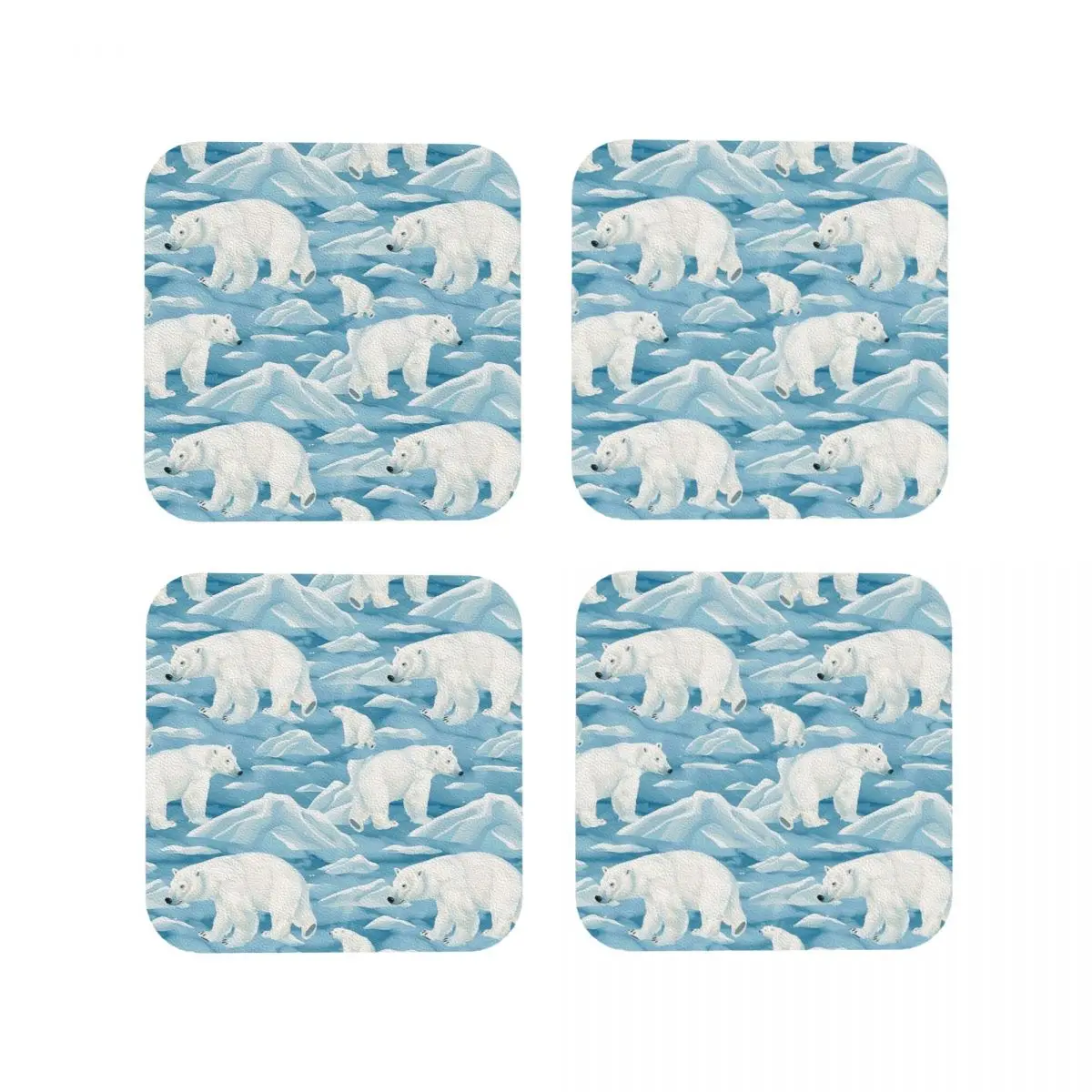 Polar Bear Mother And Cub Coasters Kitchen Placemats Waterproof Insulation Cup Coffee Mats For Decor Tableware Pads Set of 4