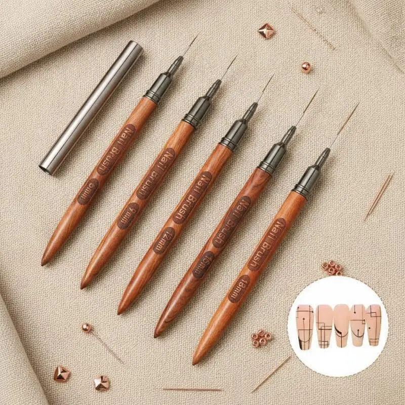 Wood Handle Nail Art Paint Brush 1/4/5Pcs Liner DIY Line Drawing Tool for Manicure Salon Home Use