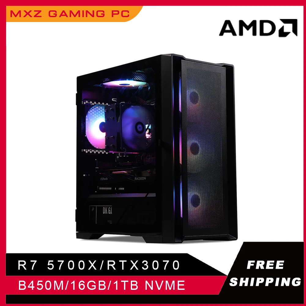 MXZ Hohe-Performan Gaming PC Ryzen 5 5600 RTX3060 500GB NVME Windows10 Pro Schlüssel Desktop Computer Für System einheit Pc Anpassen Pc