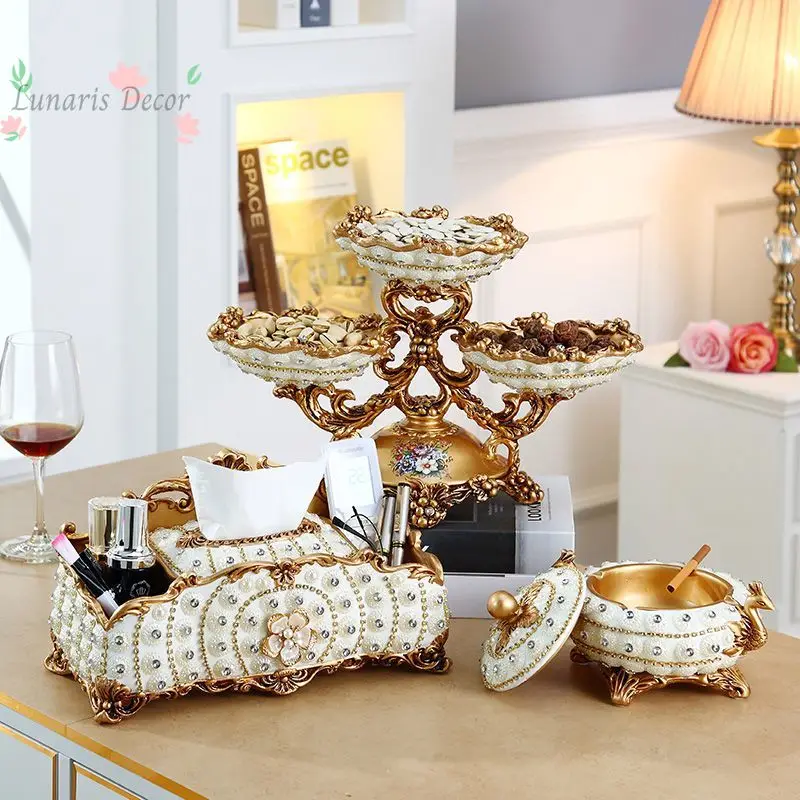Resin ornaments, living room home decorations, fruit plate tissue box ashtray three-piece set