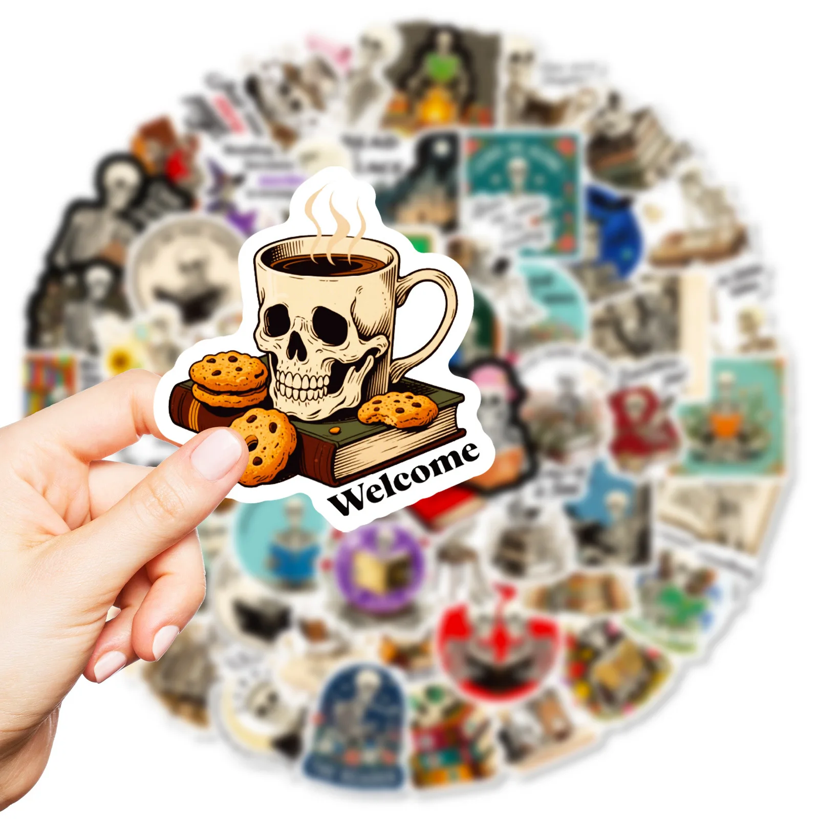 

56PCS New Creative Skeleton Book Reading Graffiti Sticker Gothic Funny Graffiti Waterproof Decal DIY Wardrobe Water Cup Desk