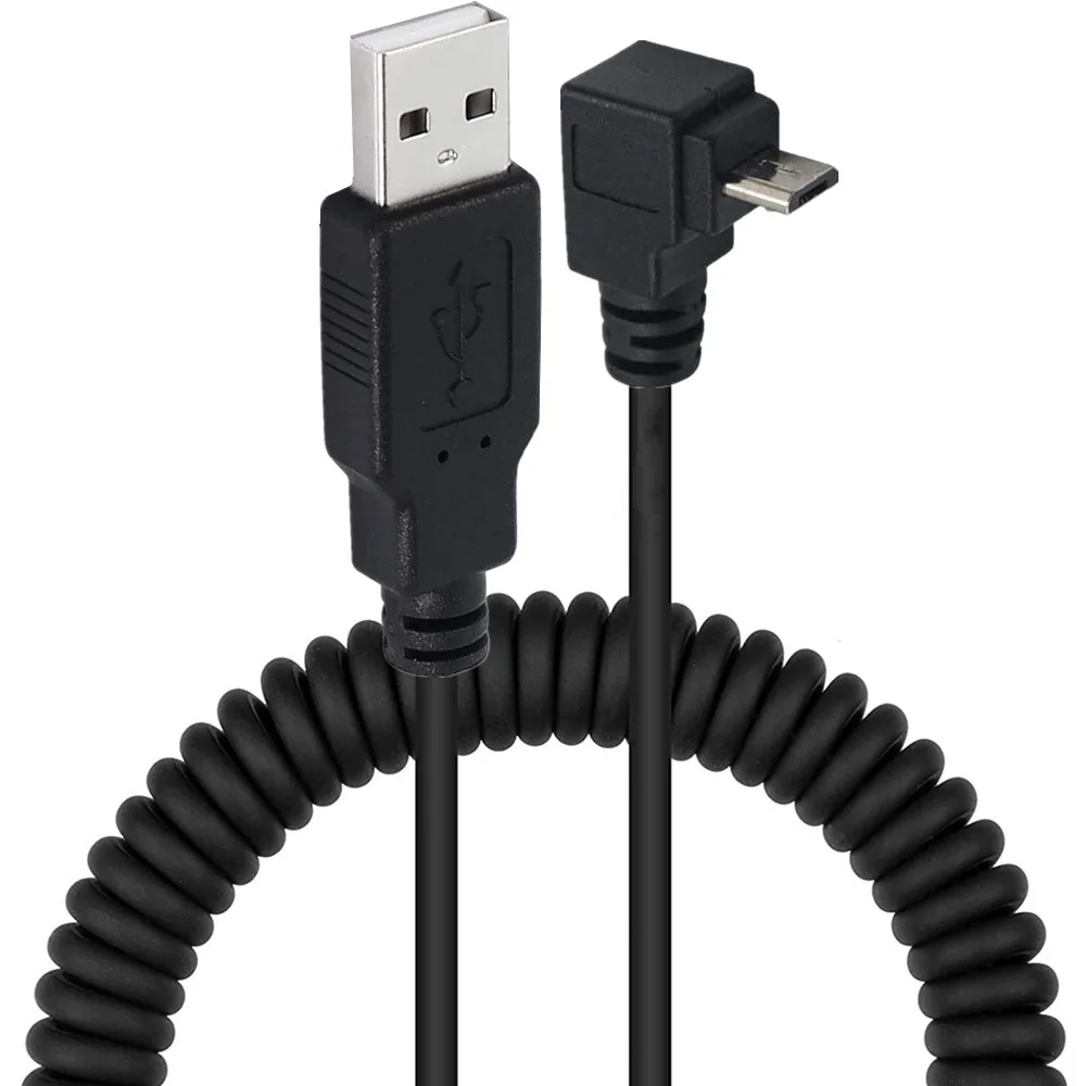 Câble USB 2.0 A mâle à Micro USB 5 broches 5P mâle, 5 pieds, spiralé, coudé à gauche, pour données de voiture, câble télescopique