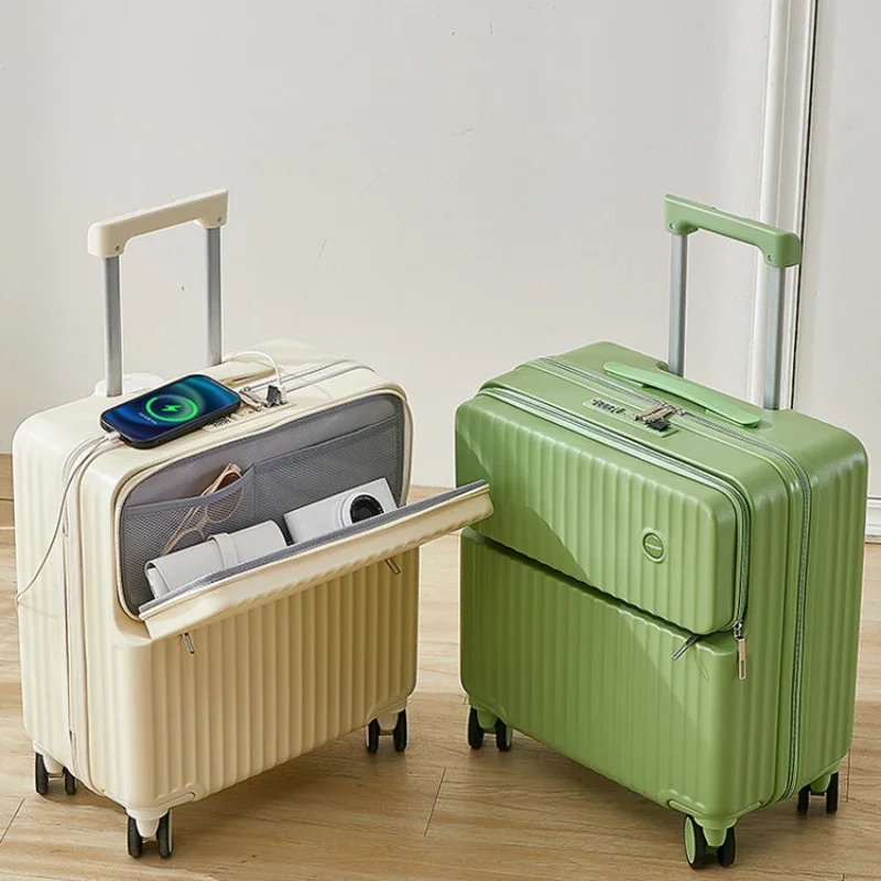 18/20 Inch Boarding Case Travel Suitcase Front Opening Rolling Luggage Large Capacity Trunk Fashion Small Password Trolley Case
