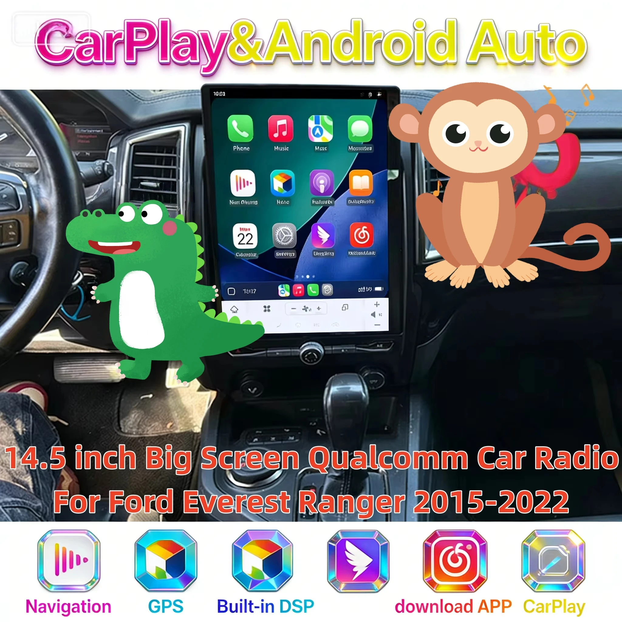 

Android 13, Qualcomm, беспроводной CarPlay, вертикальный экран для Ford Ranger/Everest 2015-2021, автомобильная мультимедийная система, GPS-навигация