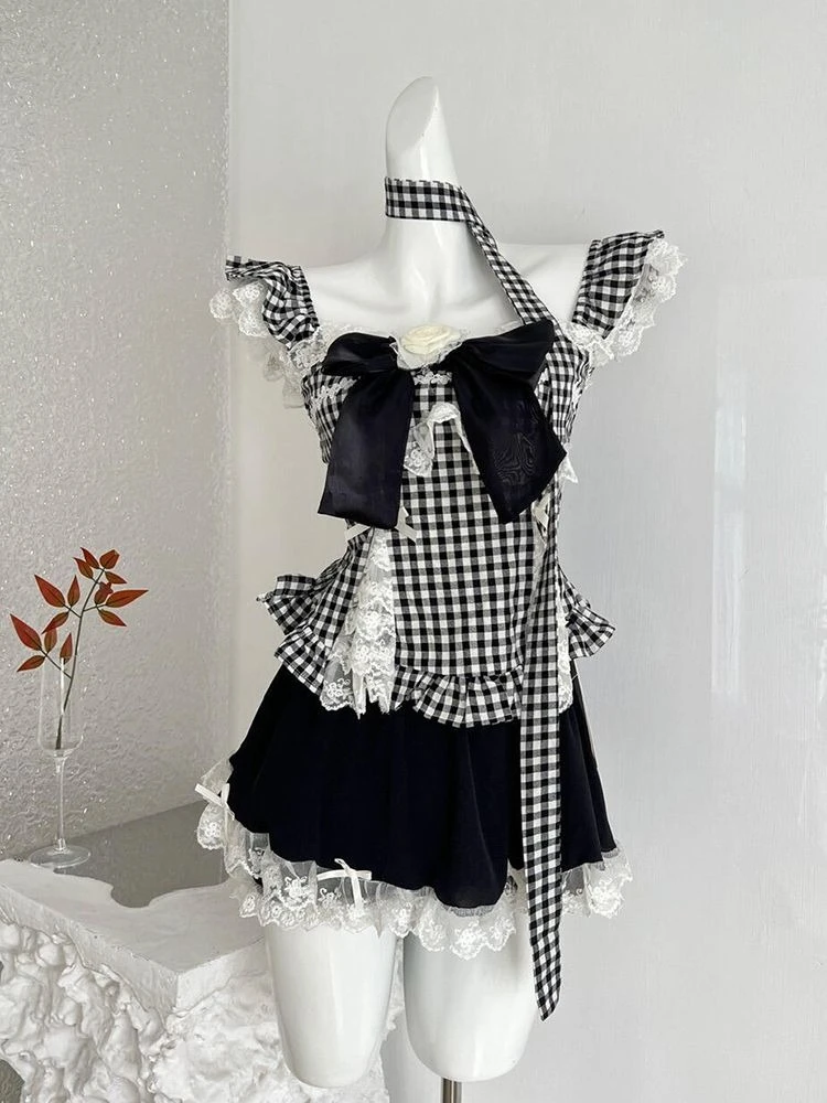 

Japanese 2000s Aesthetic Vintage 3 Piece Set Women Chic Cardigan + Y2k Cute Bow Tops + Skirts Harajuku Fashion Retro Outfits New