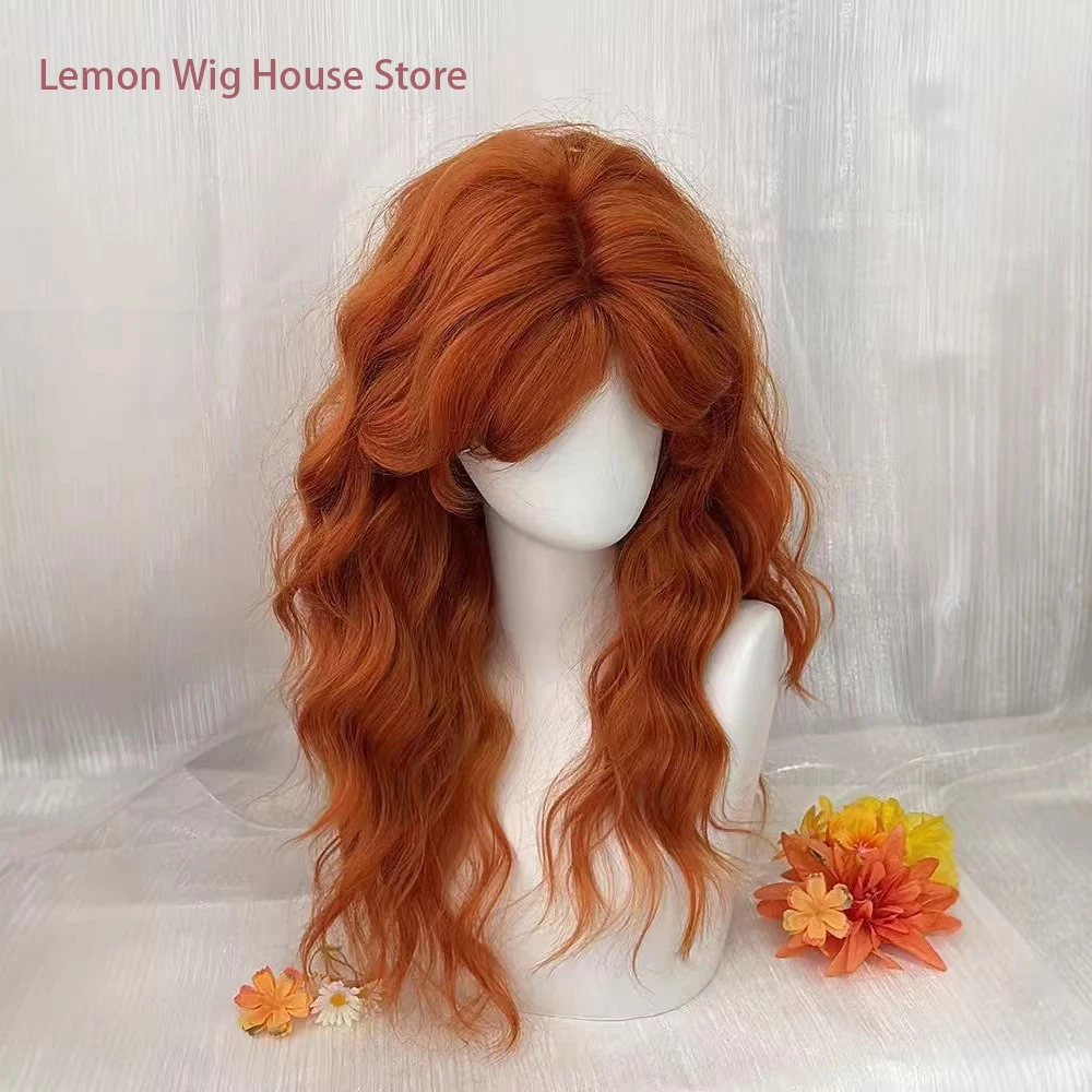 Long Water Wave Orange Fiber Wig for Women Daily Use Synthetic Hair Lolita Cosplay Wig Halloween Costume Wigs Heat Resistant