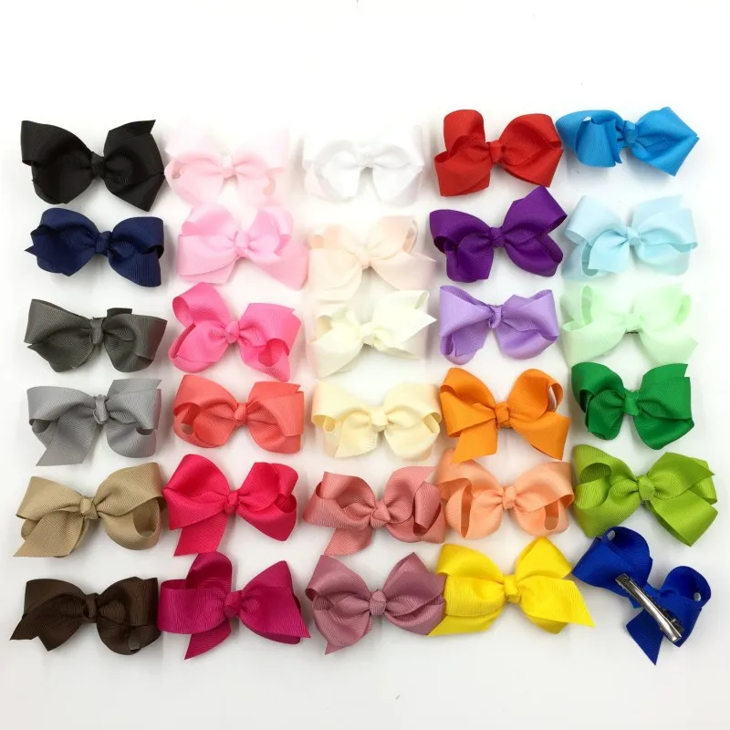 30pcs/lot 7.6cm Grosgrain Ribbon Flower Bows For Hair Clips For Women Baby Boutique HeadBows Girls' Hair Accessories