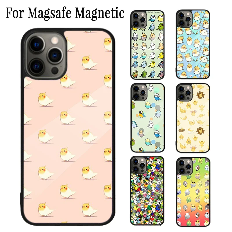 Chubby Cockatiel Parrot Bird Magnetic Phone Case Coque For iPhone 16 15 14 Plus 13 12 11 Pro Max Magsafe Wireless Charging Cover